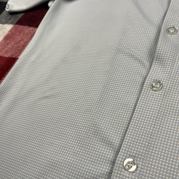 Mizzen Main Performance Shirt Mens M Blue Check Trim Fit Maylard Button *stain - Picture 3 of 11